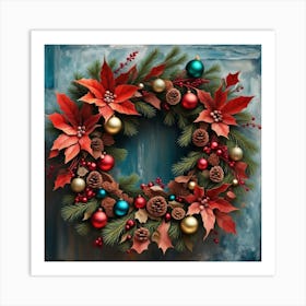 Poinsettia Wreath Art Print