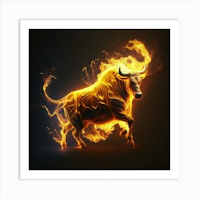 Bull In Flames Art Print