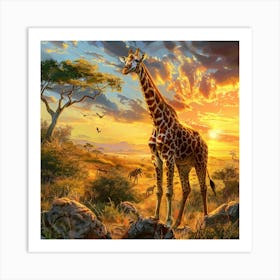 Giraffe At Sunset Art Print