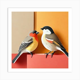 Firefly A Modern Illustration Of 2 Beautiful Sparrows Together In Neutral Colors Of Taupe, Gray, Tan (81) Art Print