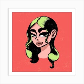 Cartoon Girl With Green Hair Art Print