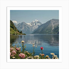 Flowers By The Lake Art Print