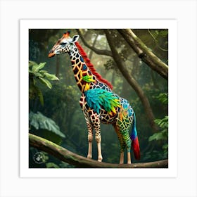 A Colorful Giraffe With Parrot Feathers Instead Art Print