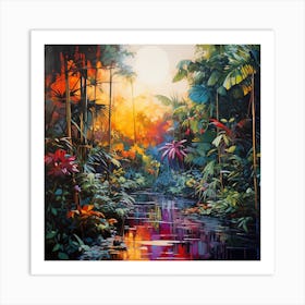 Sunset In The Tropical Jungle Art Print