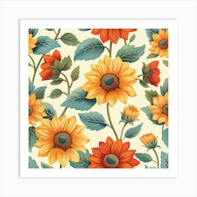 Orange Yellow Sunflowers Art Print