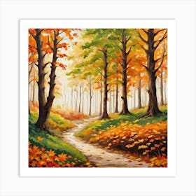 Forest In Autumn In Minimalist Style Square Composition 4 Art Print