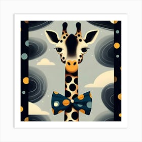 A Towering Giraffe With A Polka Dot Bow Tie, Inspired By The Quirky Illustrations Of Maira Kalman, With A Playful Polka Dot Pattern, Where The Giraffe Is In Focus And The Background Is Blurred Into Abstract Shapes 1 Art Print