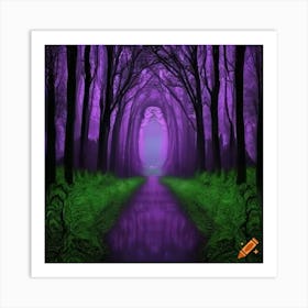 Craiyon 221248 A Dark Purple Creepy Forest With A Bright Green Oval Portal Through Which We Can See Art Print