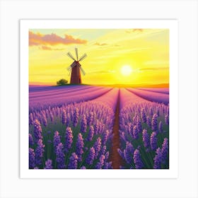 Lavender Field At Sunset Art Print