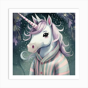 White Unicorn In Striped Pajamas Art Print