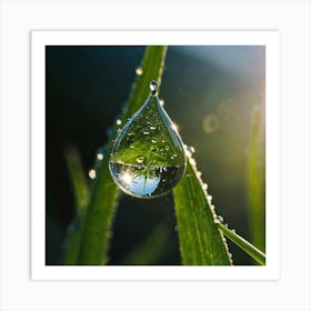 Water Drop On Grass Art Print