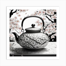 Firefly An Intricate Beautiful Japanese Teapot, Modern, Illustration, Sakura Garden Background 71517 Art Print