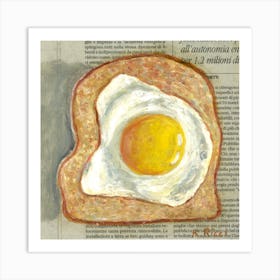 French Toast With Fried Egg On Newspaper Minimal Food Kitchen Art Print