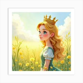 Watercolor Portrait Of Young Queen In A Serene, Sun Drenched Meadow Art Print