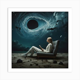 Girl Reads A Book In The Dark Art Print