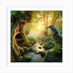 Kingfisher In The Forest 18 Art Print