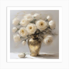 Renaissance White Roses In A Gold Vase Art Print