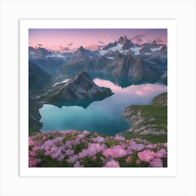 Pink Flowers In The Mountains Art Print