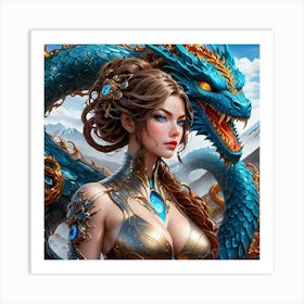 Woman With A Dragon vcr Art Print