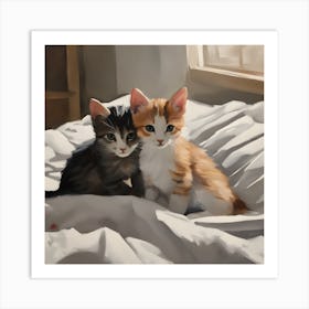 Kittens On The Bed Art Print