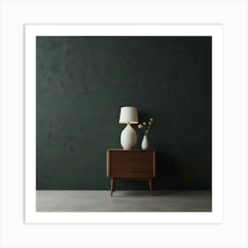 Lamp And Table In Dark Room Art Print