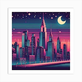 New York City Night Skyline Art Print