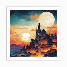 Cityscape At Sunset Art Print