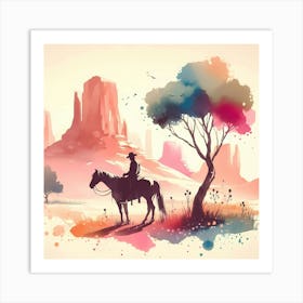 Watercolor Cowboy In The Desert Art Print