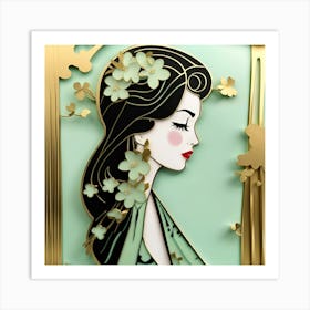 Geisha Japanese Textured Monohromatic Art Print