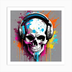 Skull With Headphones 4 Art Print