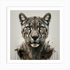 Portrait Of A Hyper Realistic Puma In Black Ink 1 Art Print