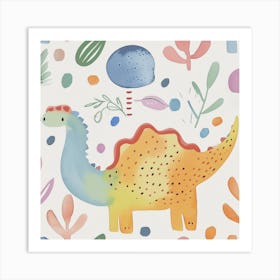 Cute Muted Pastels Pattern Dinosaur 3 Art Print