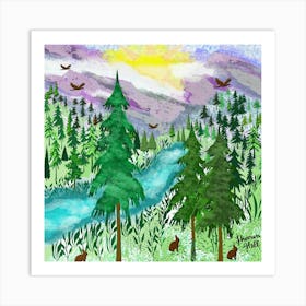 Watercolor Of A Forest Art Print