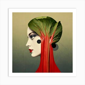 Firefly Woman, Side Profile, Rhubarb, Surreal, Black Circles, Eyes, Imaginative, Artistic, Bold, Uni (3) Art Print