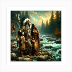 Oil Texture Native American Family By Stream 3 Copy Art Print