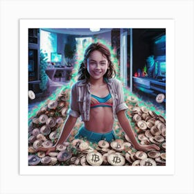 Girl With Bitcoins 2 Art Print