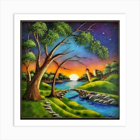 Highly detailed digital painting with sunset landscape design 23 Art Print