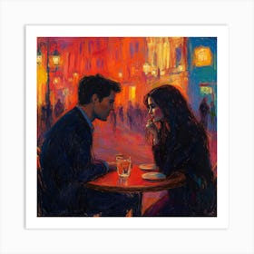 Couple At A Cafe Art Print