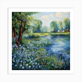 Nature's Palette: Monet's Irises in Brushstroke Art Print