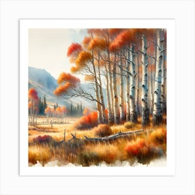 Watercolor Of Aspen Trees 1 Art Print