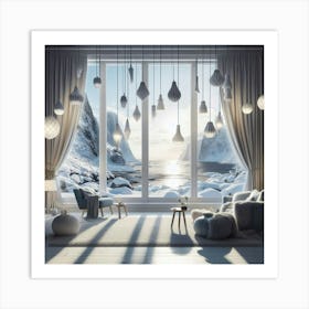 Living Room With Snow view Art Print