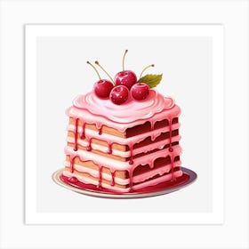 Cherry Cake Vector Illustration Art Print