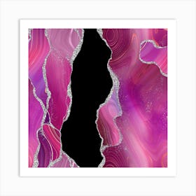 Magenta & Silver Agate Texture 01 1 Art Print