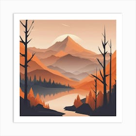 Misty mountains background in orange tone 34 Art Print