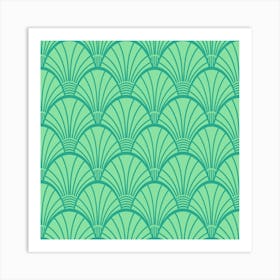 FANDOM Art Deco Vintage Fan Scallop Abstract Geometric in 60s Pastel Mint Green Art Print