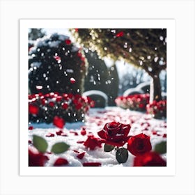 A Covering of Snow in the Rose Garden Art Print