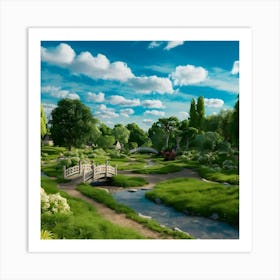 A Beautiful Park With Blue Sky White Clouds Gr(1) Art Print