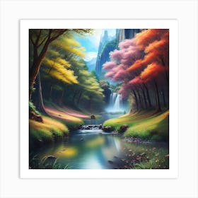 Waterfall In The Forest 29 Art Print