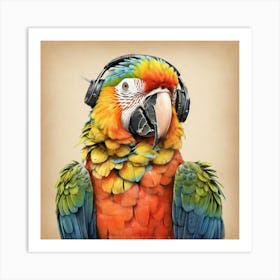 Parrot With Headphones 1 Art Print