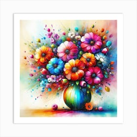 Colorful Flowers In A Vase Art Print